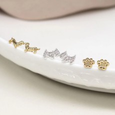 Pom Faux Gold & Silver Plated Dogs & Paws Triple Pom Faux Gold & Silver Plated Dogs & Paws Triple