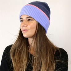 Pom Indigo & Lilac/Pink Trim Beanie Pom Indigo & Lilac/Pink Trim Beanie