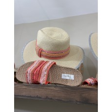 POM Coral Paper Straw Hat with Lurex & Crystal/Sequin Embellishment Band POM Coral Paper Straw Hat with Lurex & Crystal/Sequin Embellishment Band