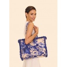 Powder China Blue Blooms Fringed Box Tote Bag Powder China Blue Blooms Fringed Box Tote Bag