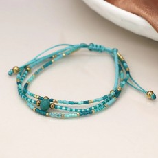 POM Turquoise Mix Triple Strand Adjustable Boho Bracelet POM Turquoise Mix Triple Strand Adjustable Boho Bracelet