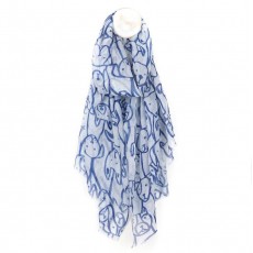 POM White & Blue Dogs Sketch Print Scarf POM White & Blue Dogs Sketch Print Scarf