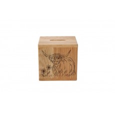 Highland Cow Oak Money Box Highland Cow Oak Money Box