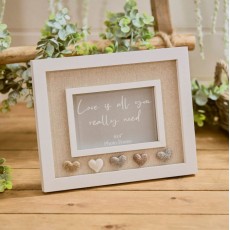 Richard Lang Heart Pebble Photo Frame Linen & White Wood Love Is All