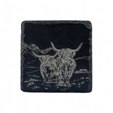 Single Slate Coaster-Scenic Highland Cow Single Slate Coaster-Scenic Highland Cow