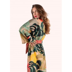Exotic Leaves Modal/Cupro Long Kimono Gown Exotic Leaves Modal/Cupro Long Kimono Gown