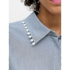 French Connection Striped Cambra Cotton Pearl Trim Shirt French Connection Striped Cambra Cotton Pearl Trim Shirt