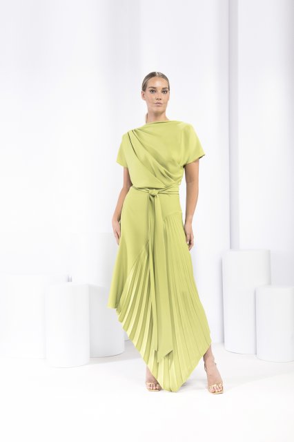 Kevan Jon Satin Crepe Mila Pleat Dress