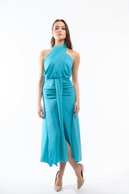 Kevan Jon Satin Crepe Eloise Halter Dress