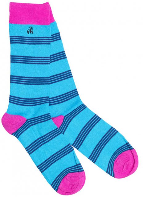 Swole Panda Aqua / Pink Stripe Socks (7-11)
