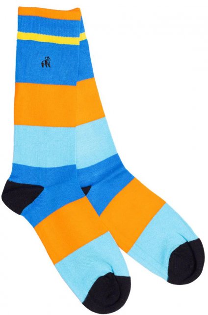 Swole Panda Orange / Blue Stripe Socks (7-11)