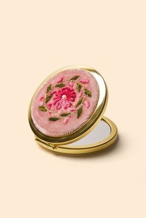Powder Pink Petals Embroidered Mirror
