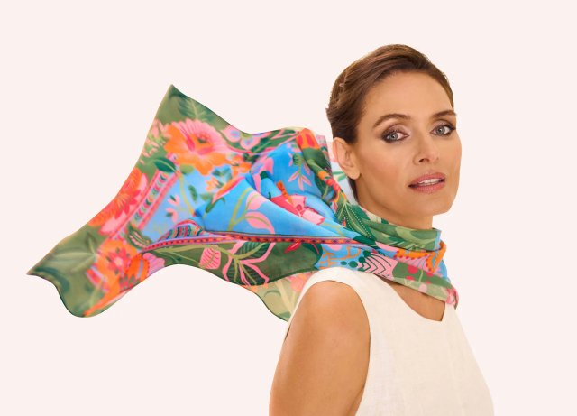 Powder Folky Floral Cotton Scarf Cornflower