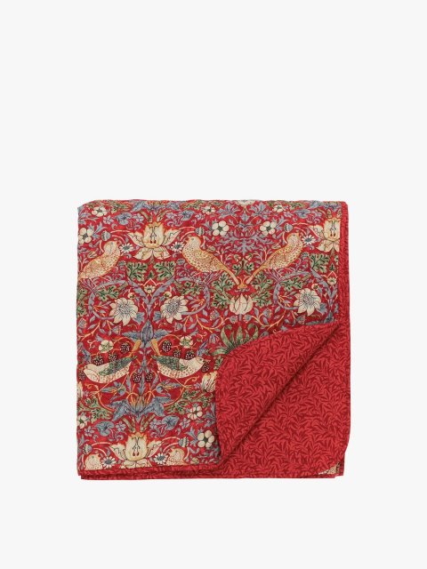 Morris & Co Strawberry Thief Quilted Crimson Throw
