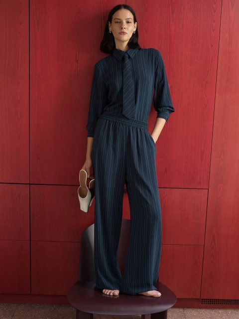 French Connection Erma Pinstripe Wide Leg Trouser