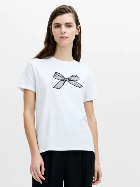 French Connection Mesh Bow Cotton T-Shirt