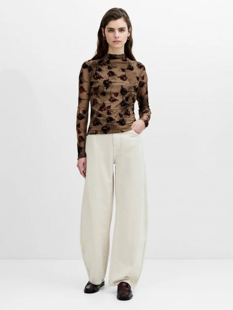French Connection Tia Rose Mesh Velvet Burnout Top